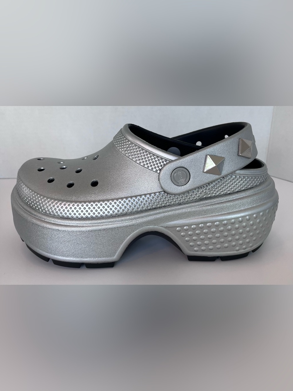 Women Crocs Stomp Metallic Clogs in Silver - Picture 3 of 14